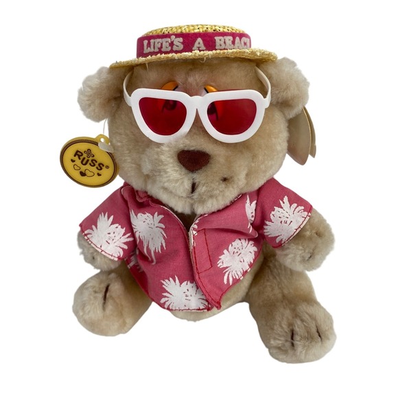 NWT Vtg Russ Luv Pets Plush‎ Life's A Beach Hawaiian Sunglasses Stuffed Animal - Picture 1 of 7